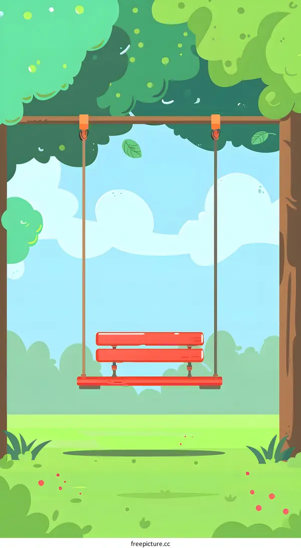 Red Swing Set Hanging From Two Trees in Park Illustration