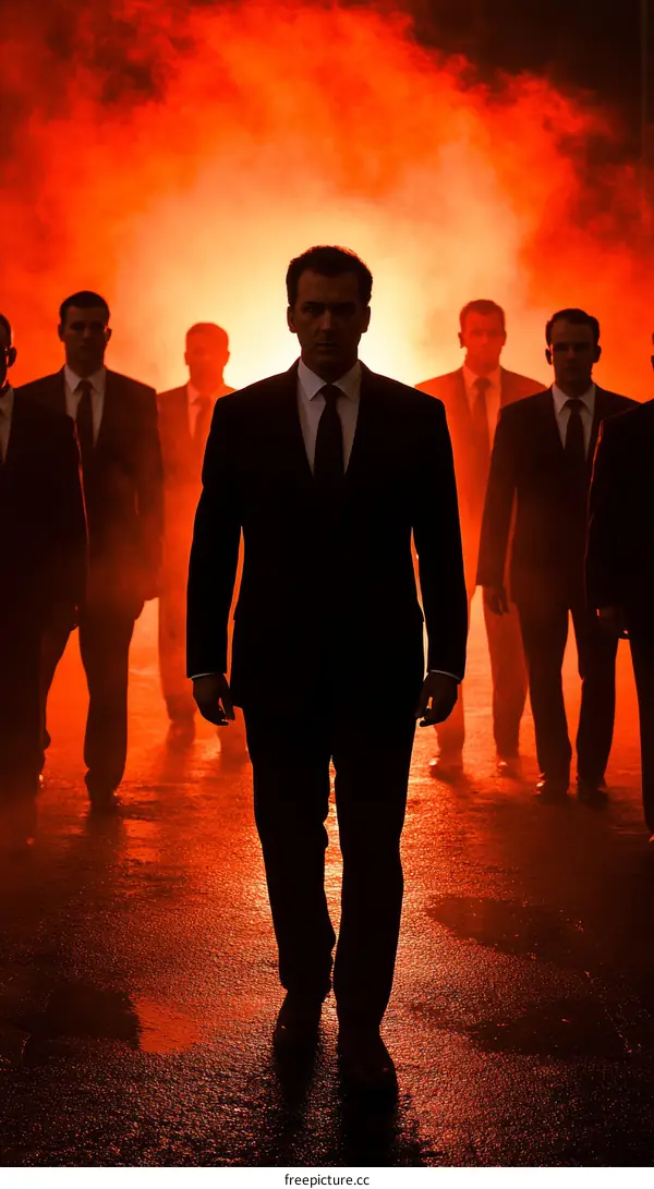 Silhouette Group of Businessmen in a Fiery Setting
