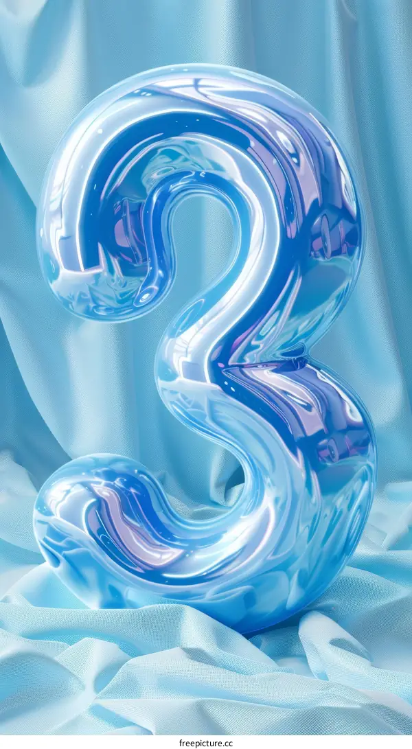 A Number Three in Blue Translucent Material