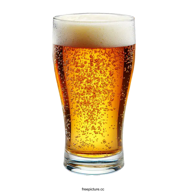 [Transparent Background PNG]Close-up of a Glass of Frothy Beer