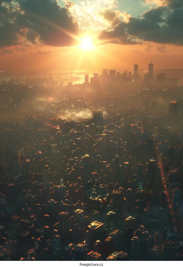 Futuristic City Skyline at Sunset