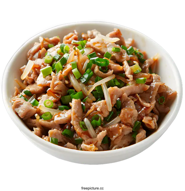 [Transparent Background PNG]A bowl of diced pork with scallions