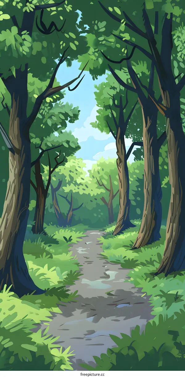 Green Forest Path Landscape Illustration
