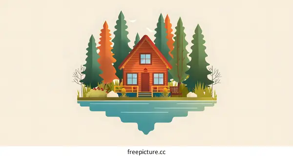 Cozy Cabin in the Woods by a Lake Illustration