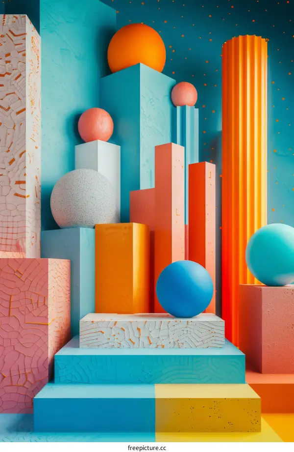 3D rendering of geometric shapes in bright colors