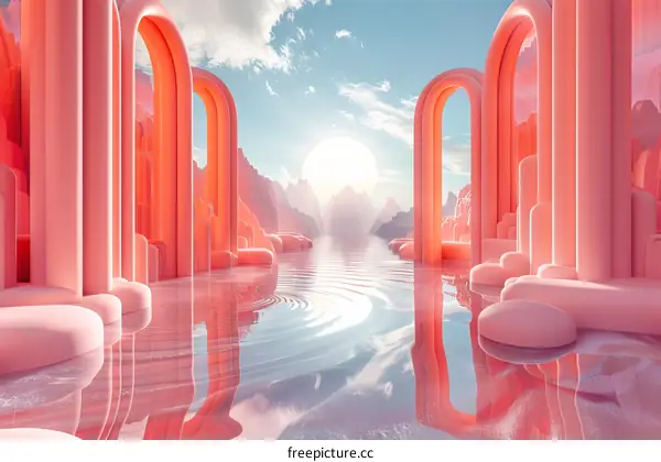 Abstract Pink Archway Landscape Illustration