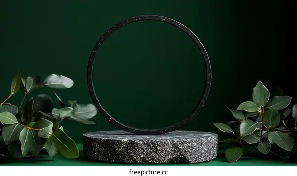 Modern Minimalist Black Circle Display Stand with Greenery