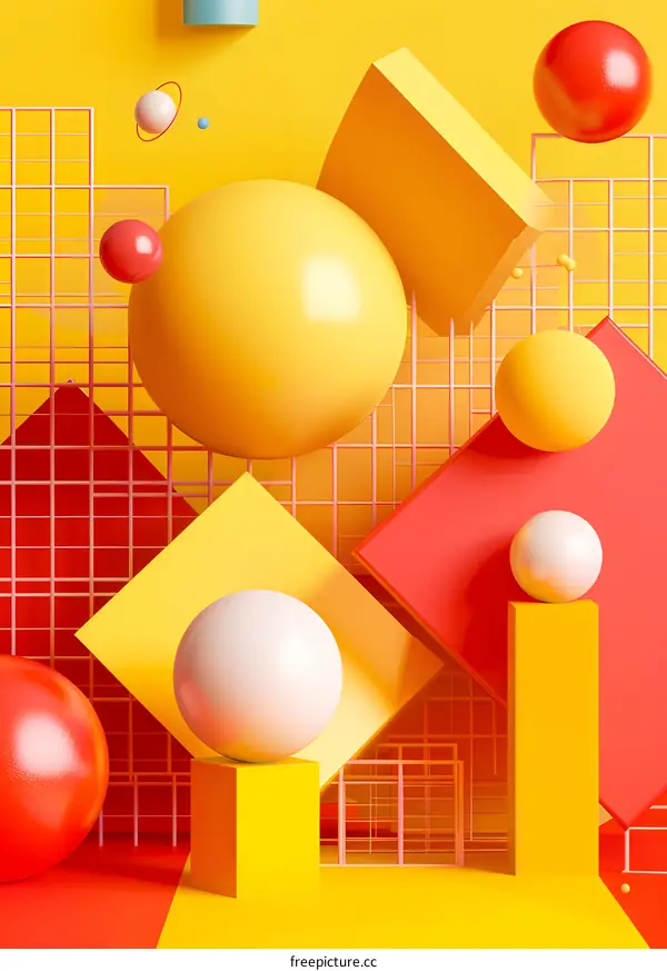 Abstract Geometric Shapes in Yellow and Red Color Palette