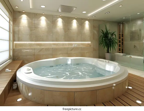 Modern Spa Interior with Stylish Round Hot Tub