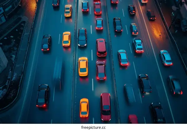 Gridlocked Freeway with Lines of Cars During Peak Hours