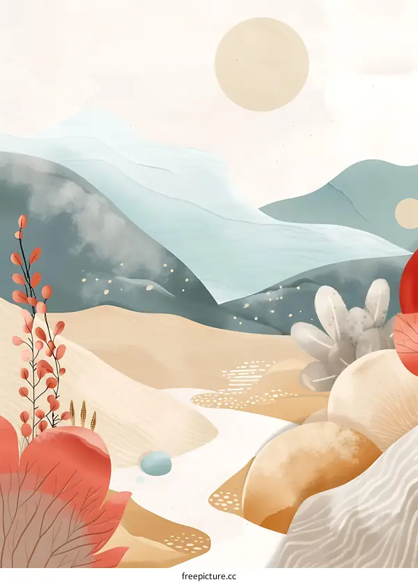 Abstract Mountain Landscape with Minimalist Style