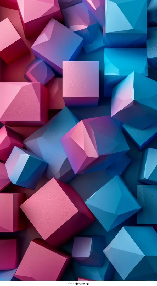 Abstract Isometric Cube Background with Blue and Pink Gradient