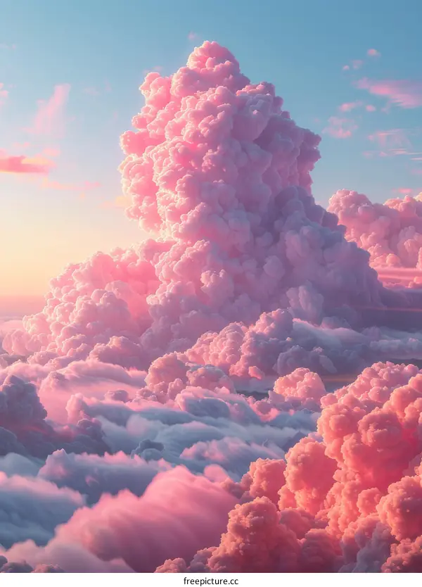 梦幻粉嫩云朵天空美景
