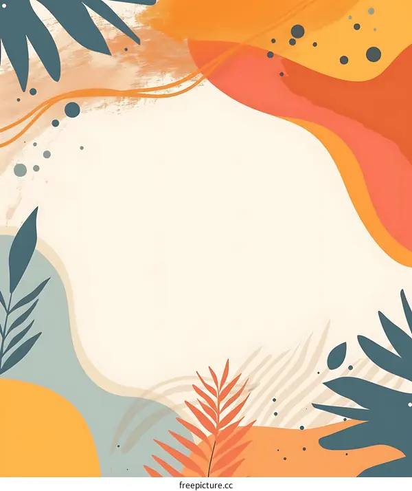 Abstract Tropical Leaves Background with Orange and Blue Colors