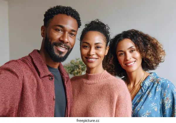 Three Diverse People Smiling Together