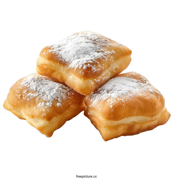 [Transparent Background PNG]Three Square Donuts with Powdered Sugar