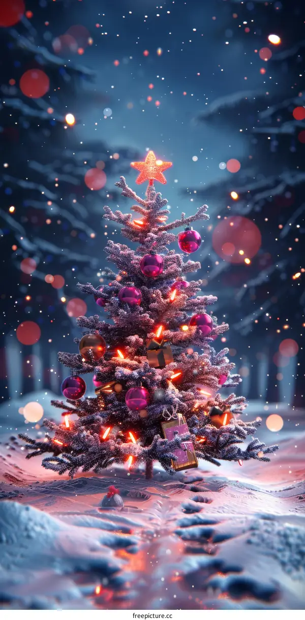 Magical Christmas Tree in Winter Wonderland