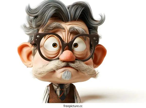 Confused Cartoon Man with Glasses