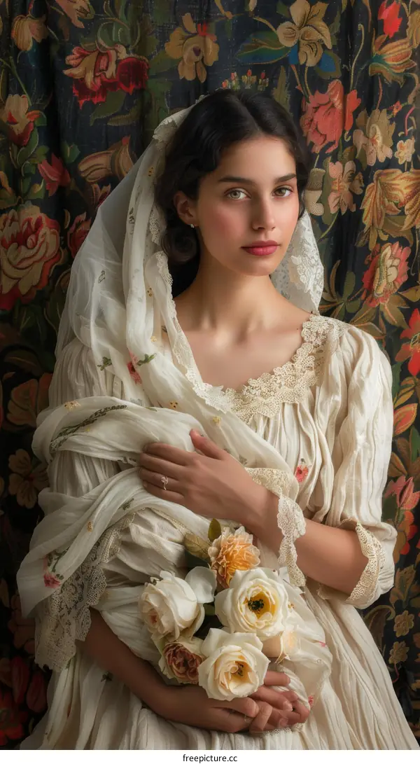 Vintage Portrait of a Lady with Roses