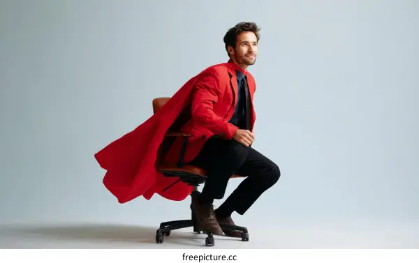 Businessman in Red Superhero Costume