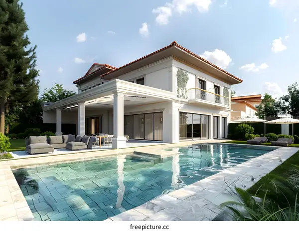 Modern White Villa with Swimming Pool and Patio