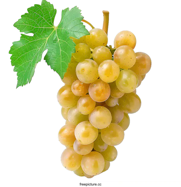 [Transparent Background PNG]A bunch of white grapes with green leaves