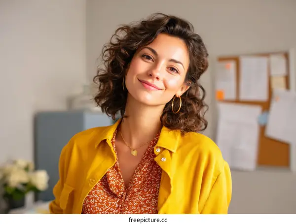 Smiling Woman in Yellow Business Attire