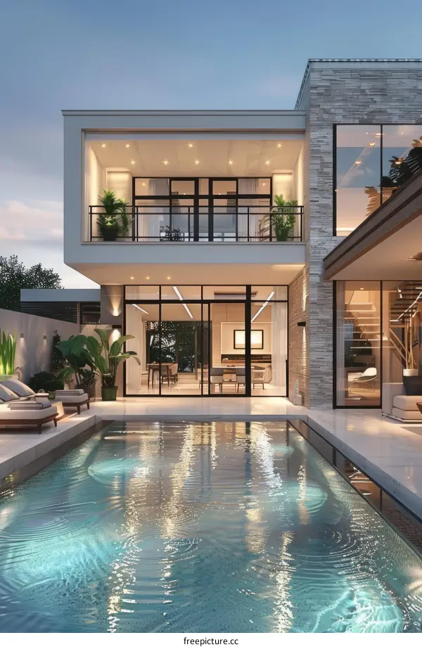 A stunning modern house with a pool