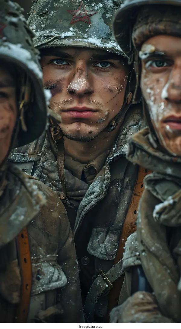 Portrait of a young soldier in a military uniform from the Second World War
