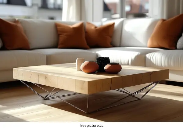 Modern Wooden Coffee Table in a Living Room