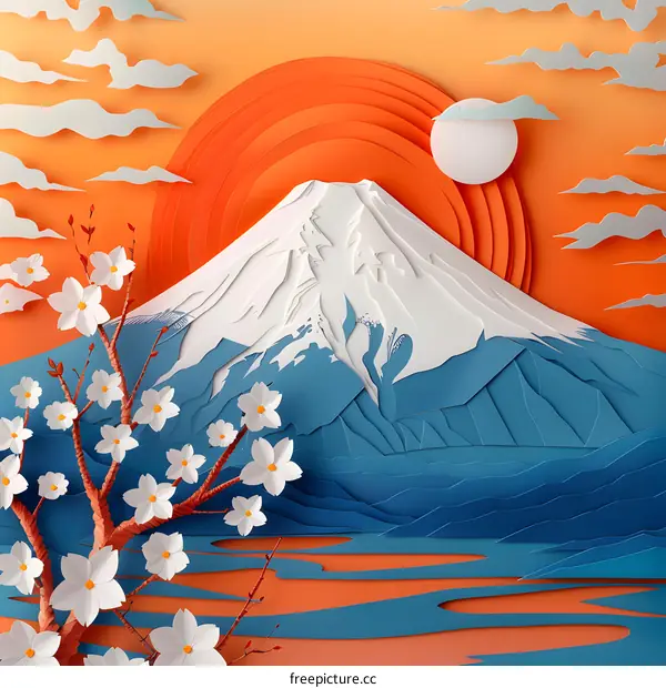 Paper cut style illustration of Mount Fuji