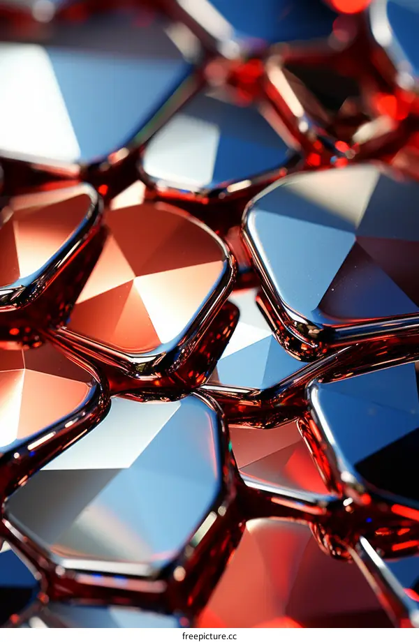 Red and blue 3D geometric shapes