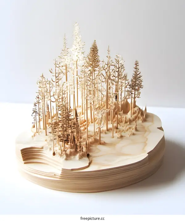 Detailed Wood Carving of a Miniature Forest