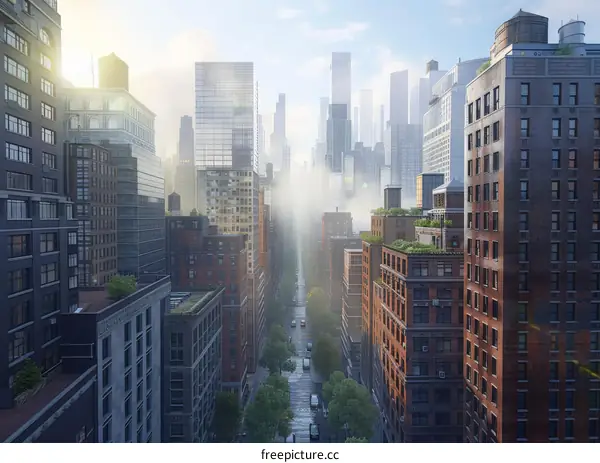 City Skyline with Foggy Morning Light