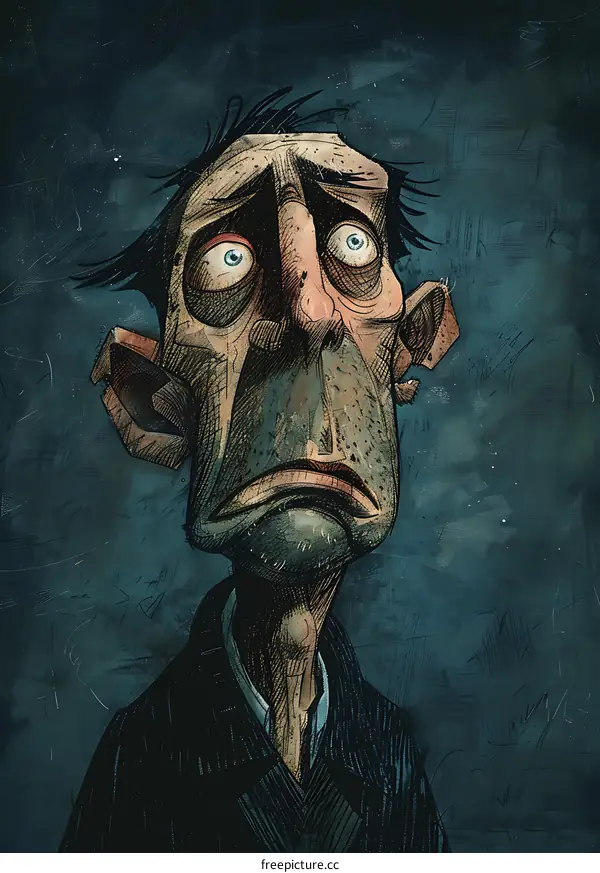 A digital painting of a man with a sad expression on his face.