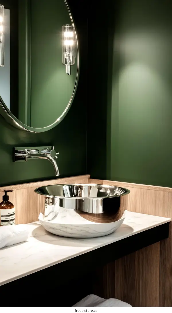 Modern Green Bathroom Vanity with Oval Mirror