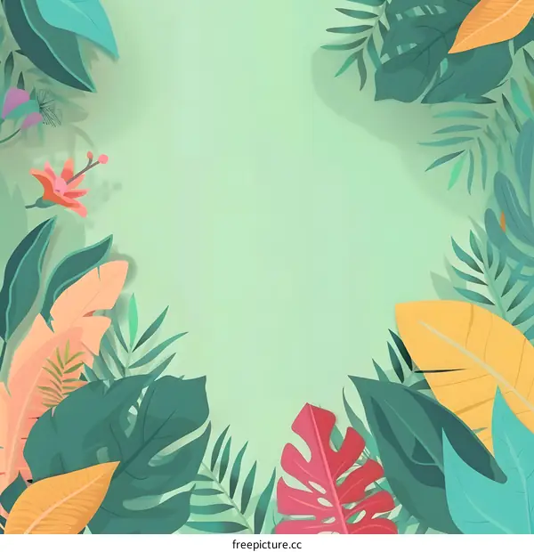 Green Tropical Leaf Frame Illustration Background