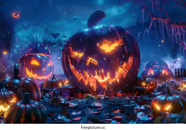 Spooky Halloween Pumpkins in a Graveyard