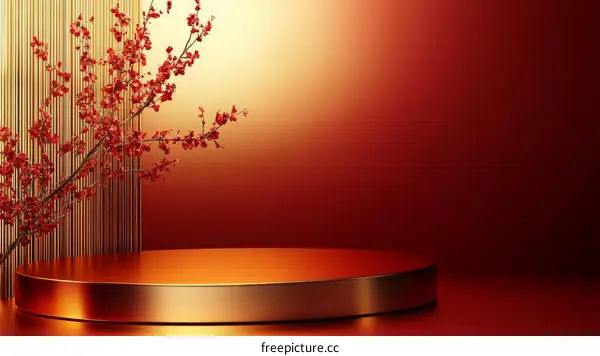 Luxury Red and Gold Podium Display with Floral Design