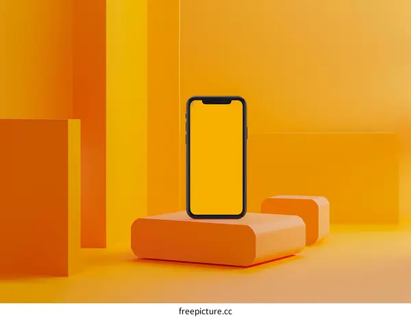 Minimalist Yellow 3D Render Of A Smartphone With Blank Screen