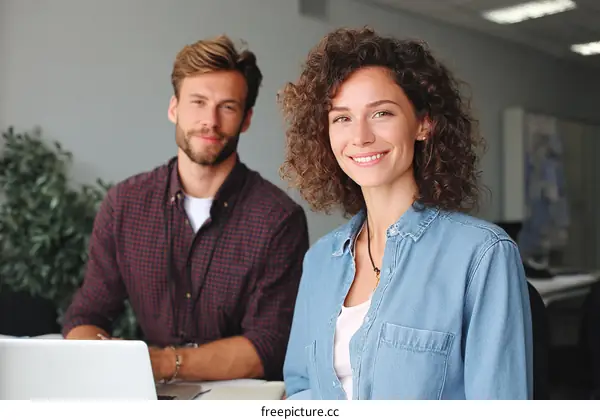 Two Caucasian Colleagues Working Together