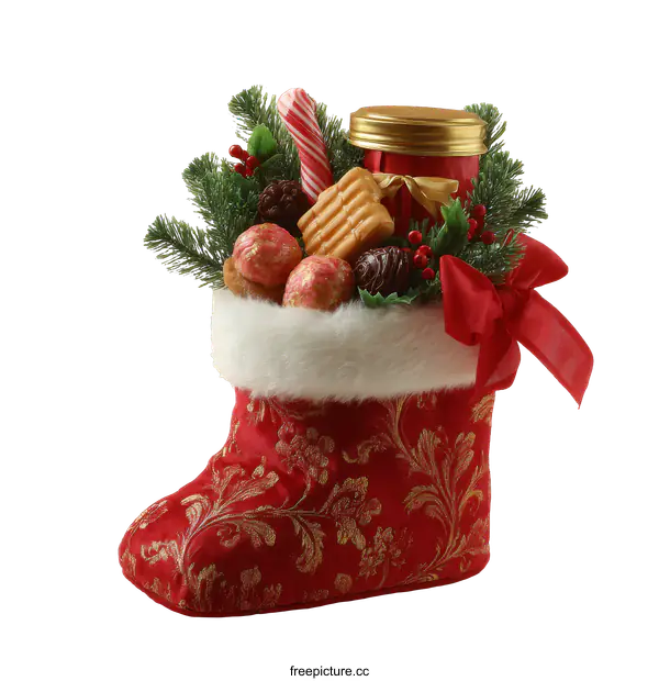 [Transparent Background PNG]Christmas Stocking Filled with Treats