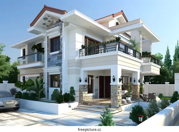 Three-story villa with modern style