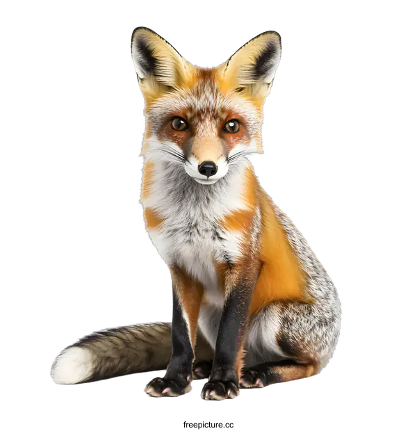 [Transparent Background PNG]Red Fox Sitting on White Background