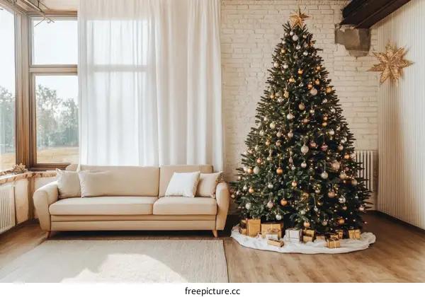 Christmas tree in a cozy living room