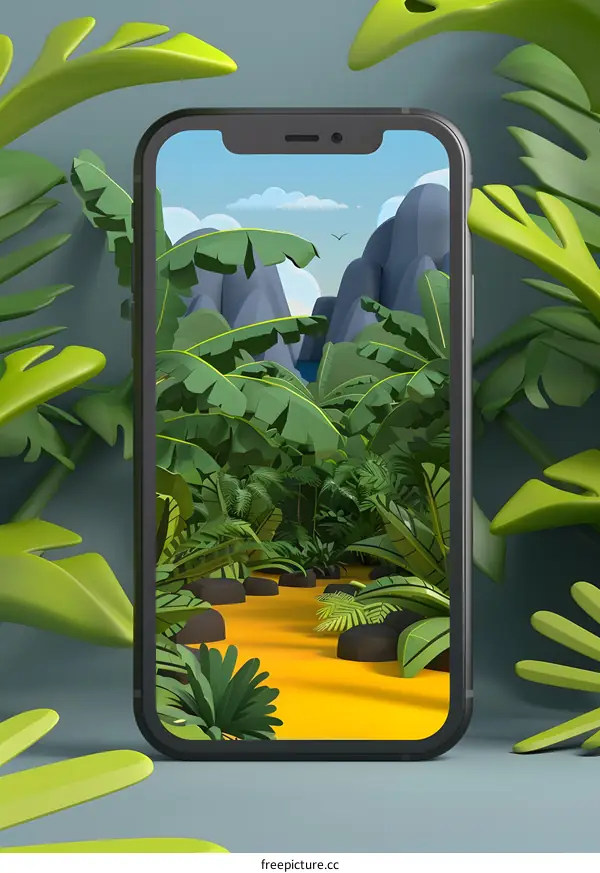 Tropical Jungle Phone Wallpaper 3D Illustration