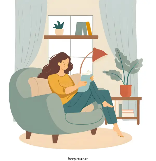 Woman Relaxing on a Couch Reading a Book
