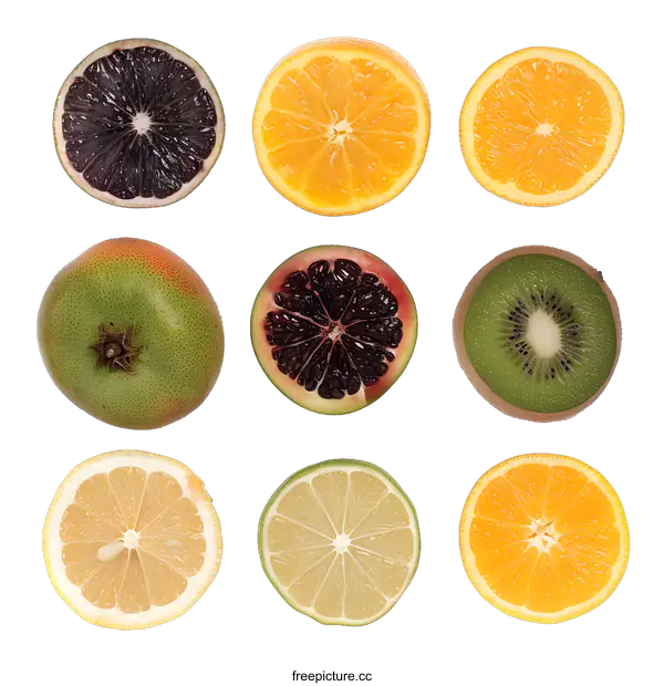 [Transparent Background PNG]Fresh Citrus Fruits Sliced in Half