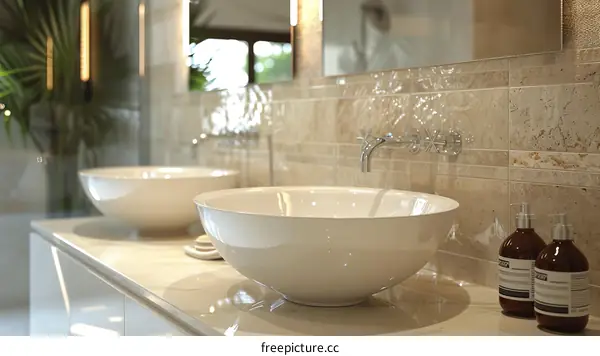 Modern Bathroom Sink Set with Beige Tiles