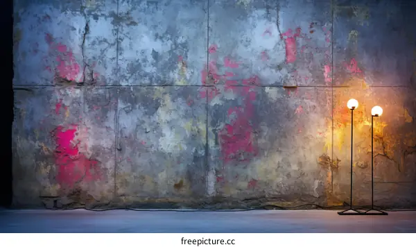 A Lamp Illuminating a Dimly Lit Concrete Wall